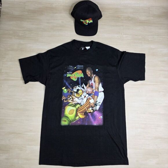 Vintage Warner‎ Space Jam Promo Shirt Michael Jordan Bugs w/ Hat Large Deadstock - Picture 1 of 16